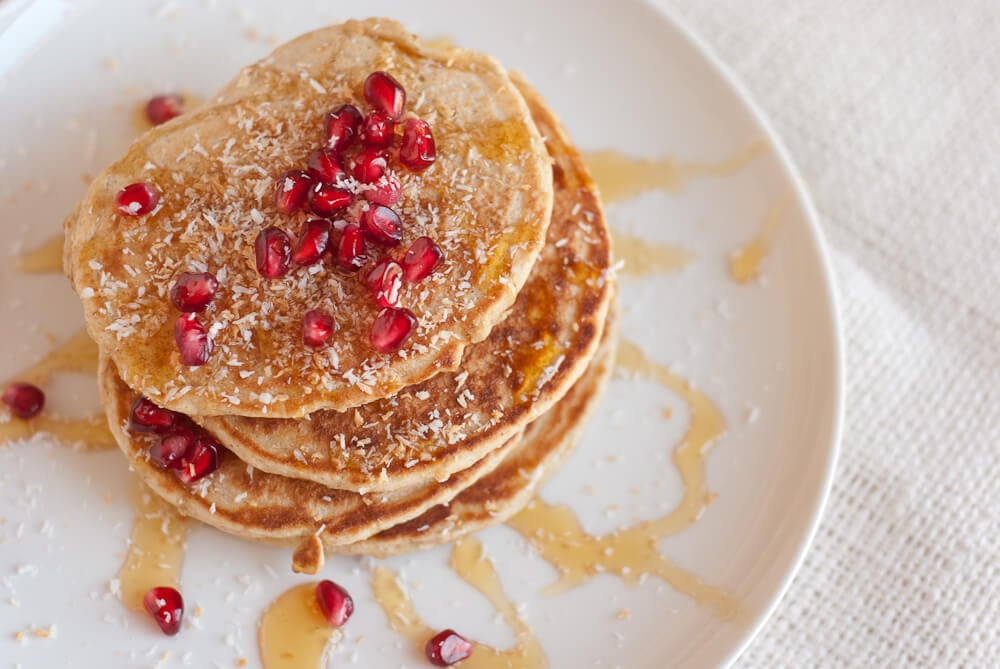 coconut pancakes with pomegranate arils coconut pancakes with pomegranate arils
