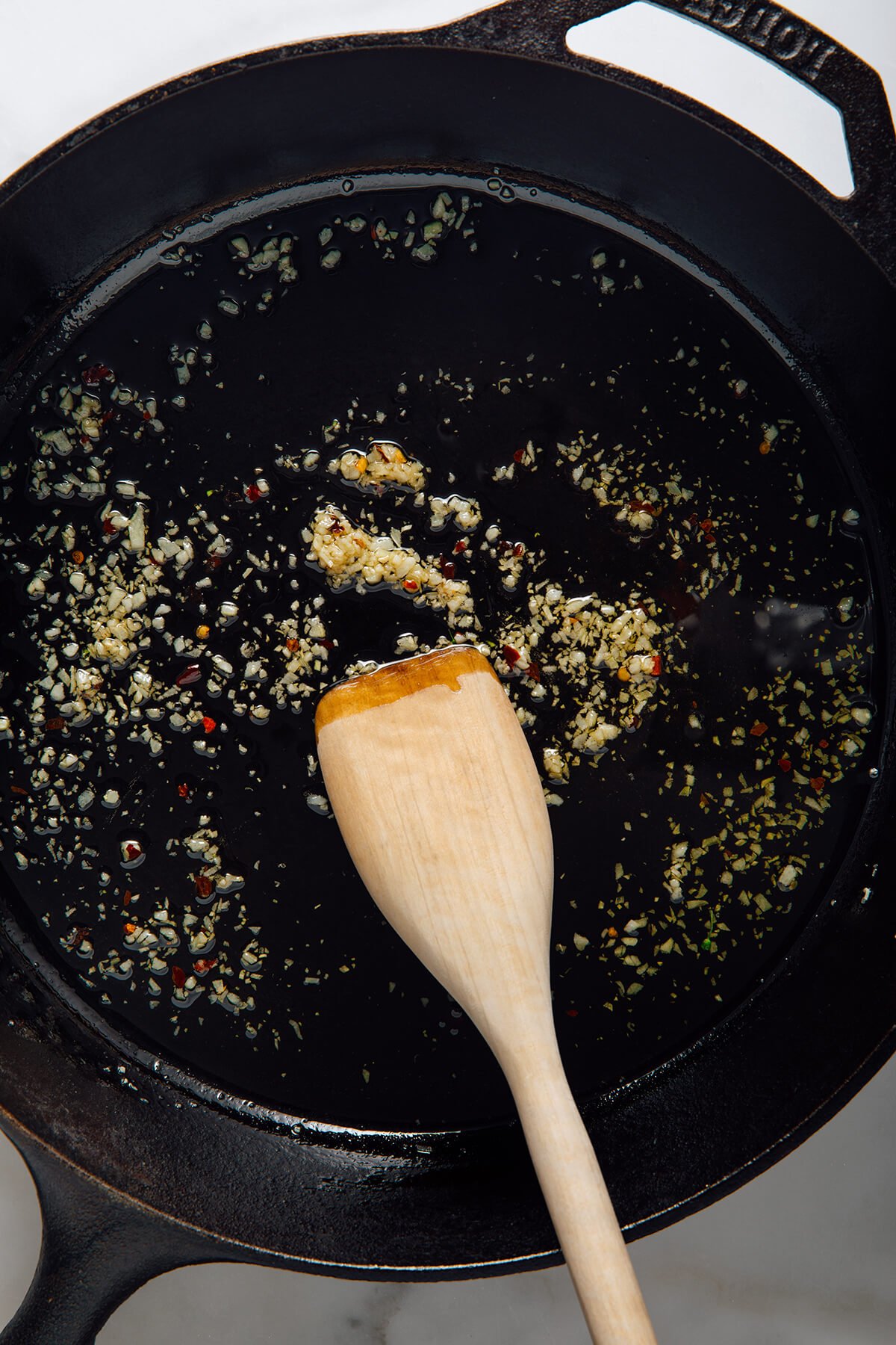 cooking garlic in olive oil