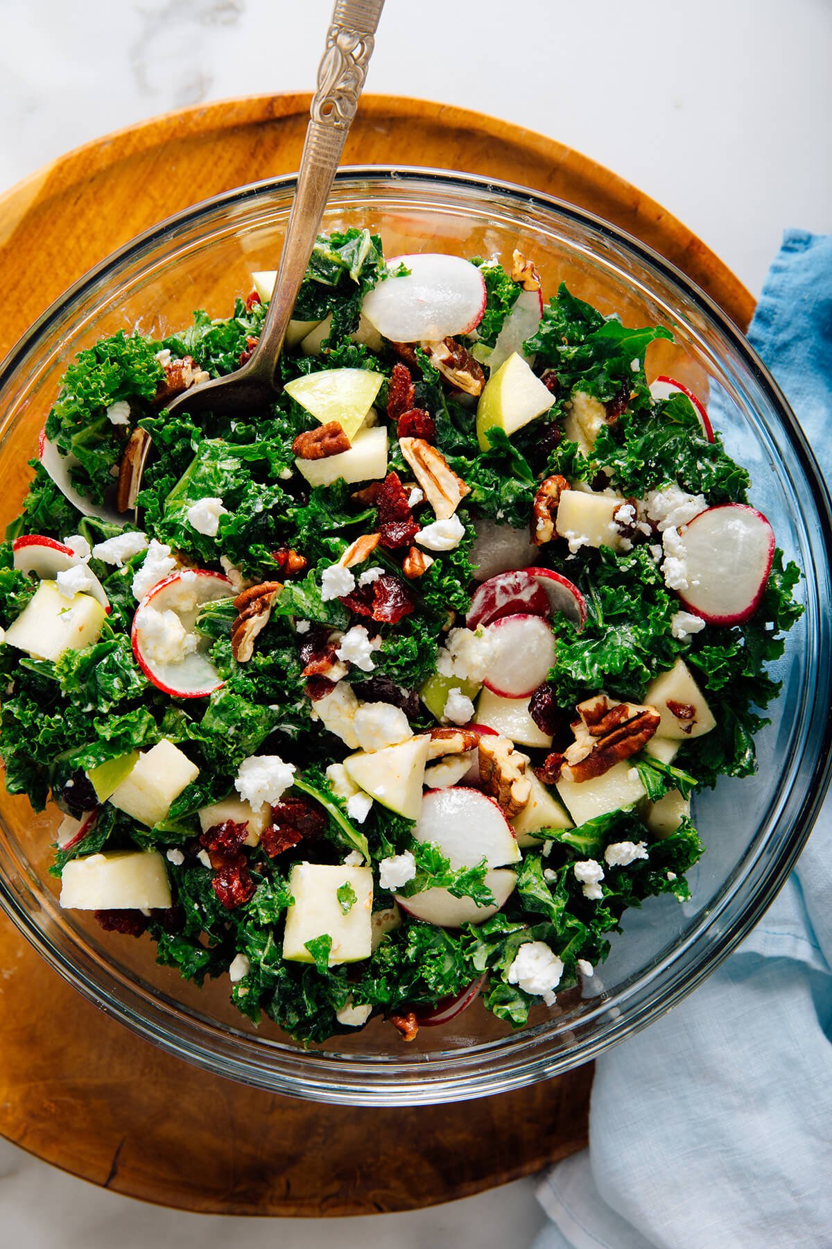Deb's kale salad with apple, pecans and goat cheese