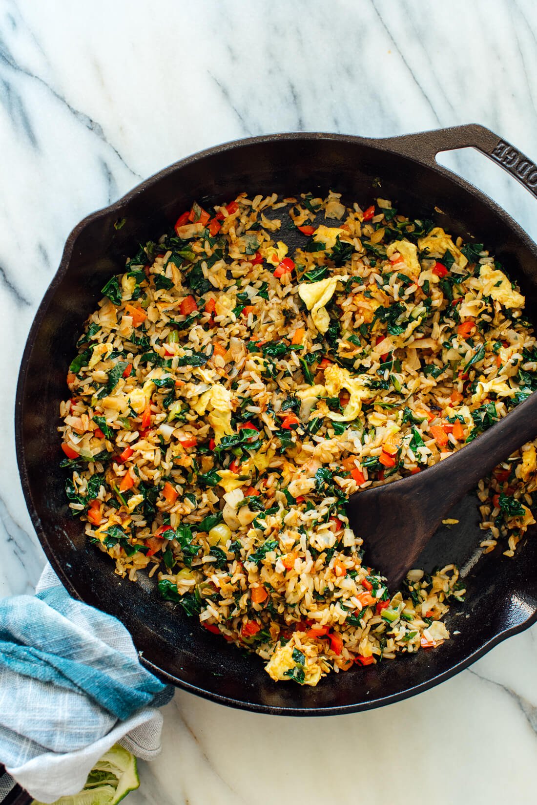 spicy kale and coconut stir-fry in skillet