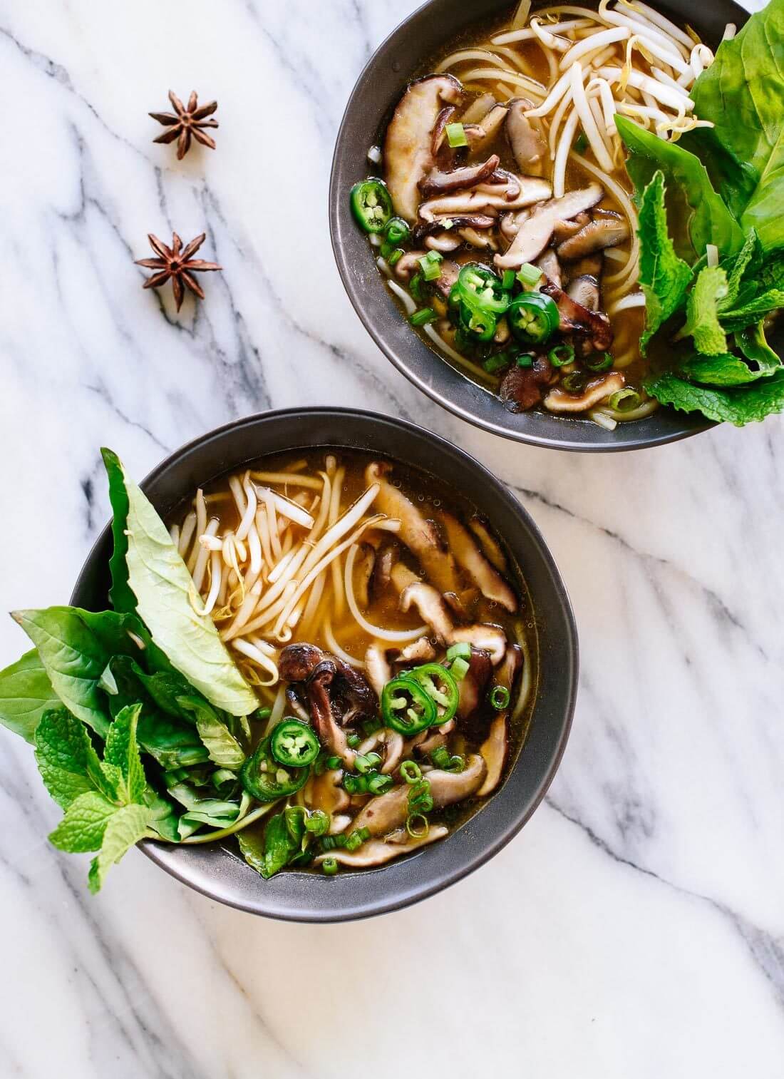 This meatless pho is full of flavor, thanks to spices, herbs and sautรฉed shiitake mushrooms! Itโs fun to make, too. cookieandkate.com