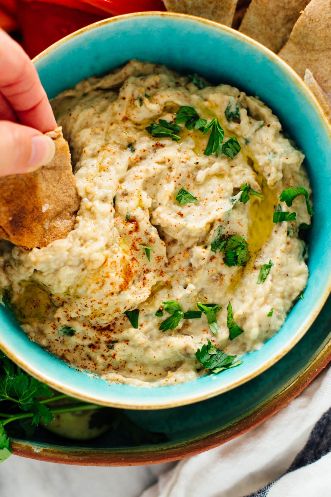 Delicious homemade baba ganoush (eggplant dip)โno food processor necessary!