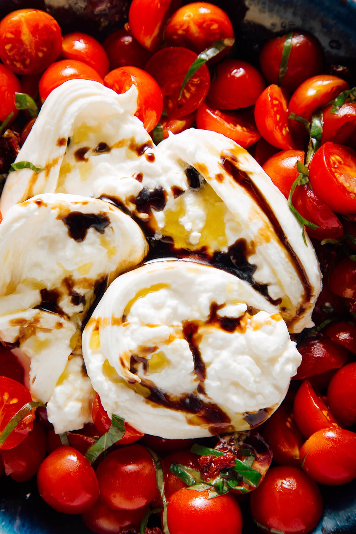 balsamic and olive oil on burrata